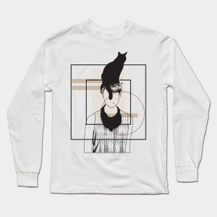 Cat sitting on a girl head version 2 Long Sleeve T-Shirt